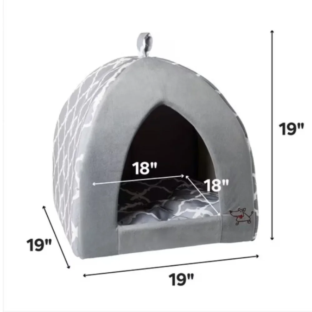 NWT Best Pet Supplies Linen Tent Covered Cat & Dog Bed with reversible mat gray
